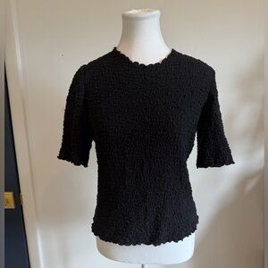 Black Textured Mock Neck Top Stretch Short Sleeve Size M Status by Chenault